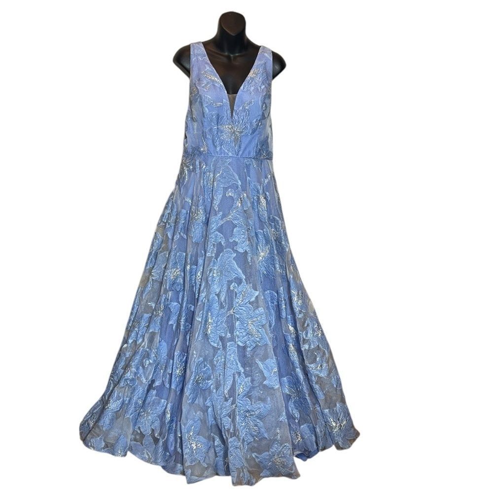 Sherri hill‎ women’s 14 formal dress gown prom tulle blue floral princess